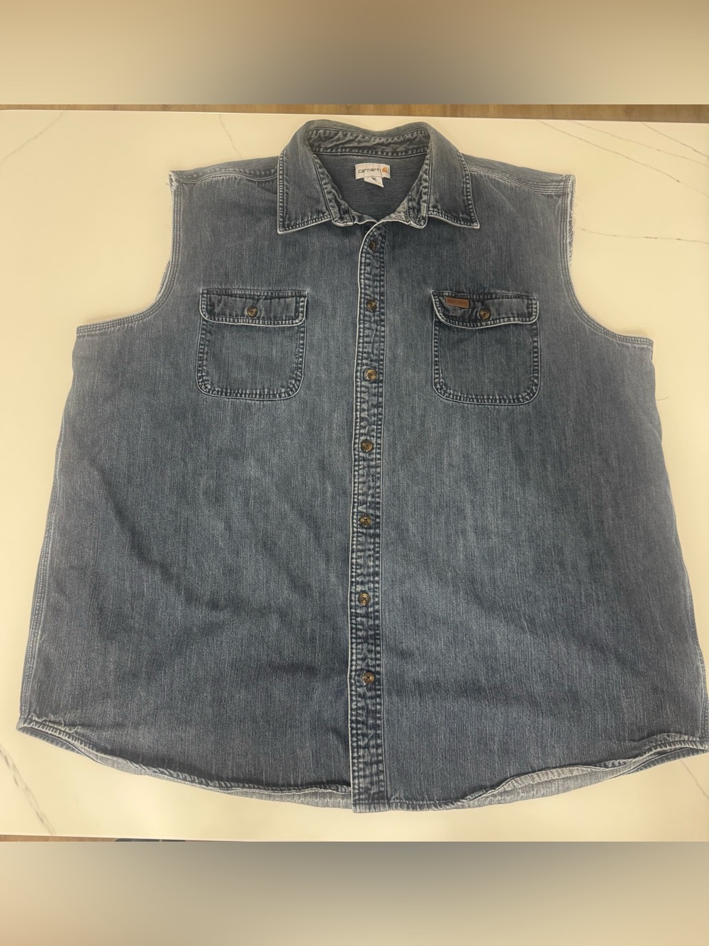Carhartt Denim Work Vest Shirt 3XL Tall Blue Button Front Sleeveless Workwear